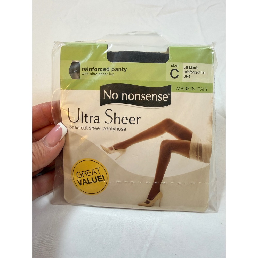 No Nonsense Ultra Sheer Pantyhose Off Black Reinforced Toe Size C Made in Italy